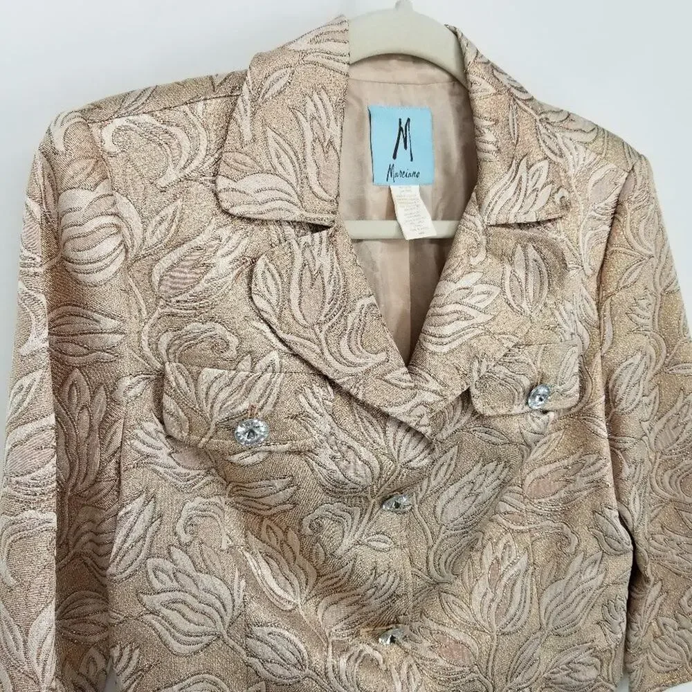 Marciano Y2K Metallic Floral Jacquard Cropped Jacket M Guess 3/4‎ Sleeves